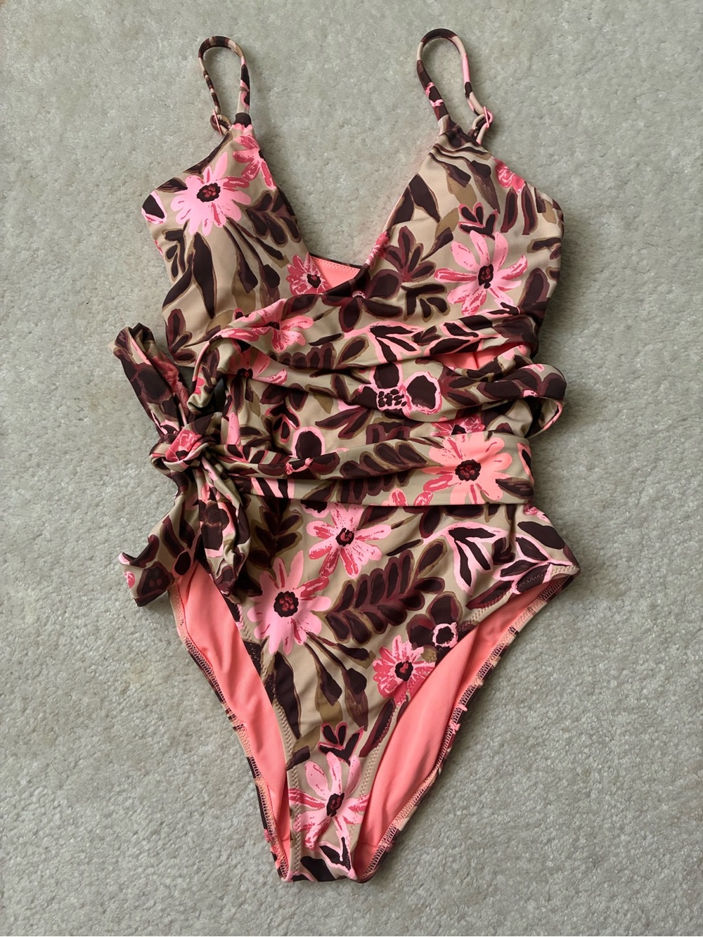 aerie Floral One-Piece Swimsuit in Pink and Brown